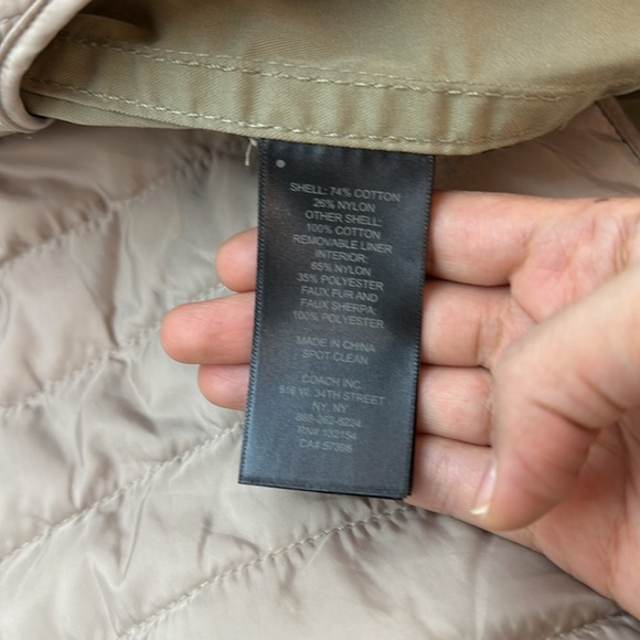 Preloved Coach Green Cotton/Nylon Parka Snap out Liner/ Faux Fur Hood Trim - Picture 10 of 17